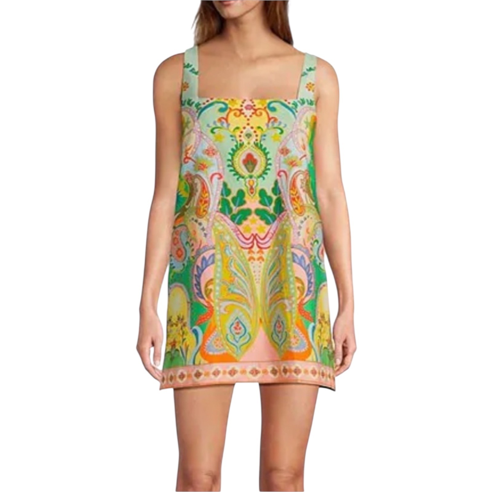 Antonio Melani Womens Xl Eliana Printed Linen Square Neck Sleeveless Dress